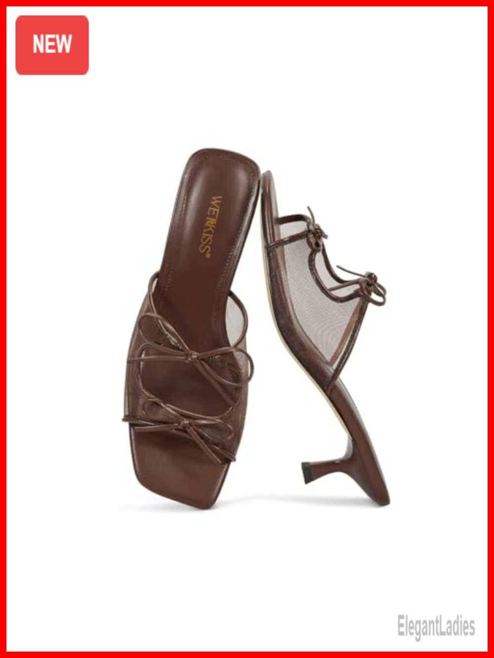 Womens Bow Kitten Heel Sandals Mesh Square Toe Ankle Strap Slip On